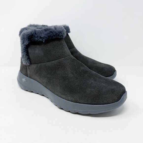 NWOB Skechers Gray Suede Ankle Boots Size 10 Pull On Faux Fur Lining Lightweight - Picture 1 of 10